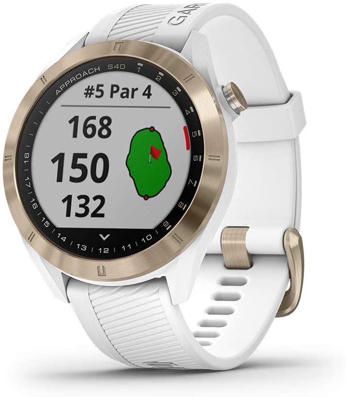 Garmin - Approach S40 Stylish Lightweight GPS Golf Smartwatch, White/Light Gold