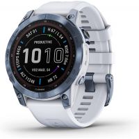 Garmin - Fenix 7 Sapphire Solar Edition, Adventure Bluetooth Touchscreen Smartwatch, Mineral Blue Titanium with Whitestone Band