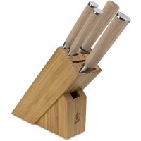 Shun Classic Blonde 5 Piece Starter Knife Block Set: Chef’s, Utility, and Paring Knives with Honing Steel and Block