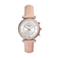Fossil Women's Pink Stainless Steel Hybrid Smartwatch Carlie Blush Leather